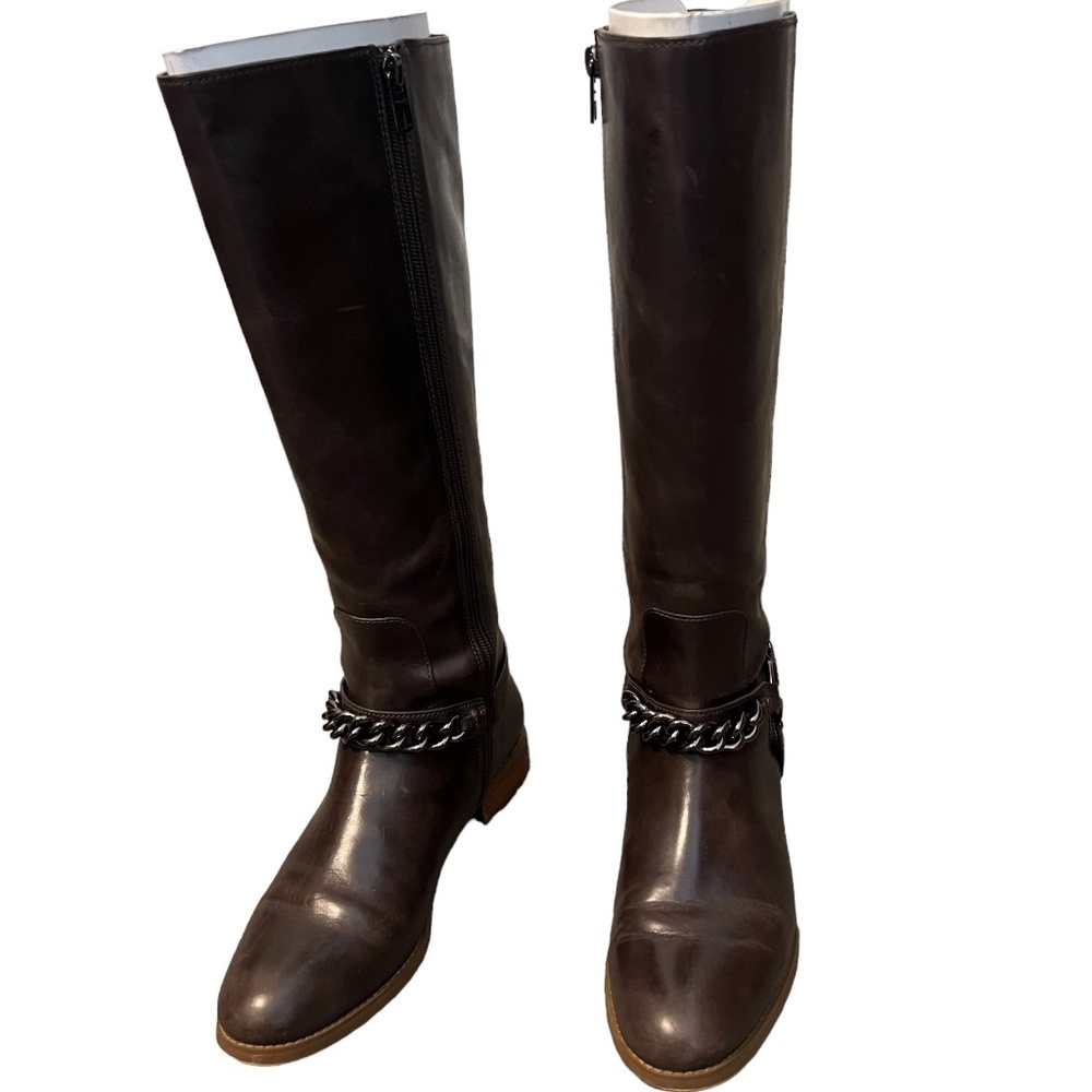Coach Mabel Leather Western Chain Riding Boots in color Dark Smoke Size 7.5B - Picture 5 of 14